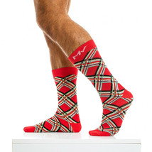 9 to 12in Modus Vivendi Sock CHECK Ribbed Cuffs Socks Cotton Red XS2014 MS1 - £17.27 GBP