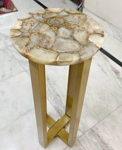 Natural Agate Console Drink Table Top, table top 12 inch with 28 inch metal legs - £435.77 GBP