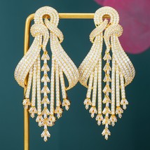 New Luxury golden Long Big Pendant Earrings For Women Wedding Party CZ Dubai Bri - £45.01 GBP