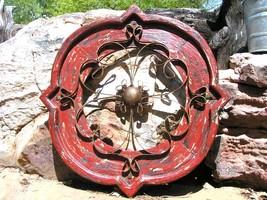 Round House Pediment Architectural Iron-Wood-Hand Painted RED Medallion ... - £98.07 GBP