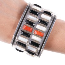 6 7/8&quot; Jimmie King Jr Navajo silver Coral, onyx, and Shell channel inlay Cuff - $1,277.10