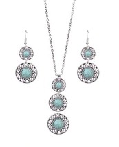 Chain Pendant And Earrings Silver Tibetan With Stone Blue Colour Turquoise - £14.21 GBP