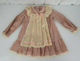 Vintage Evy California Floral Apron Dress 4 Pink Cream Little House on P... - £31.55 GBP