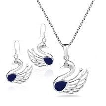 Majestic Swan Navy Lapis Sterling Silver Necklace Earrings Set - £30.33 GBP
