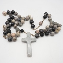 Vintage Stone Wall Rosary Crucifix Decor Christian Catholic 48&quot; - £43.88 GBP