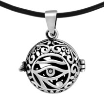Mystical Eye of Horus Sterling Silver Sphere Shaped Locket Pendant Necklace - £31.53 GBP