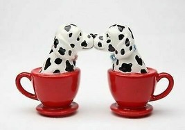 Fire House Dalmatian Dogs in Tea Cups 3.5&#39;&#39;H Magnetic Salt and Pepper Shakers - £13.34 GBP