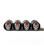 Sugar Skull (Style 2) Tire Valve Caps - Black Aluminum - Set of Four - £12.77 GBP