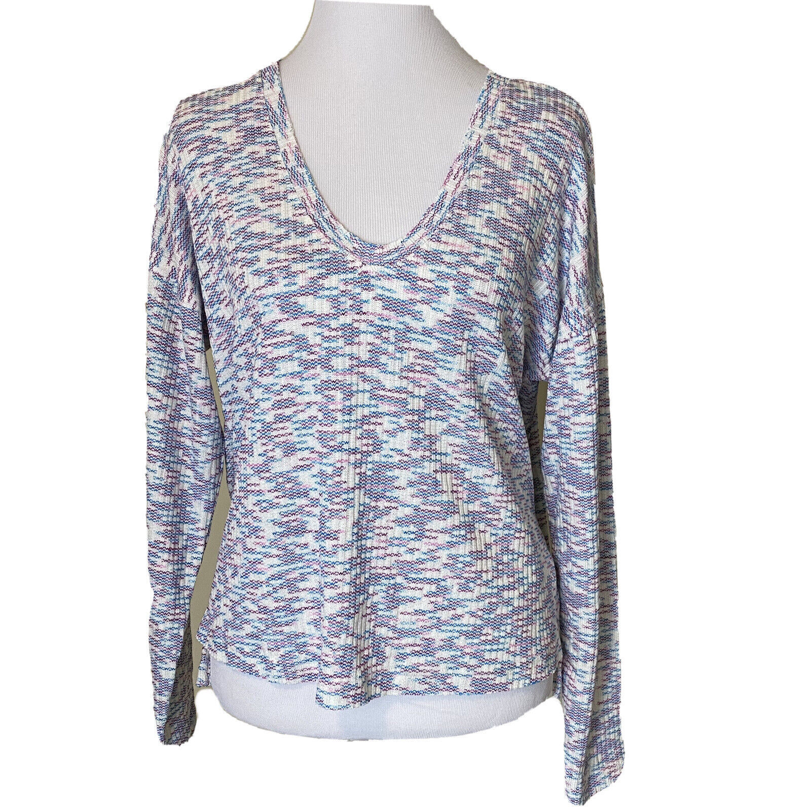 New CODEXMODE Sweater Womens XL Knit V-neck White Blue Purple Space Dye  - $17.81