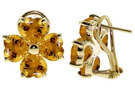 Galaxy Gold GG 14k Solid Gold Heart Citrine Omega Clip Earrings - £453.94 GBP