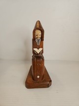 Vintage Hand Carved Wooden Priest Friar Monk w Rosary Reading Scripture ... - £14.70 GBP