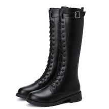 Retro Black Thick Bottom Long Boots Women Autumn Pu Leather Knee High Boots Woma - £39.56 GBP