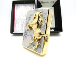 Winning Whinny Horse Metal Gold White Marble ZIPPO 2021 MIB Rare - £100.64 GBP