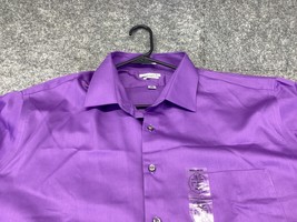 Van Heusen Dress Shirt Mens 18.5 34 35 Lux Saten Regular Fit Purple Butt... - $12.86