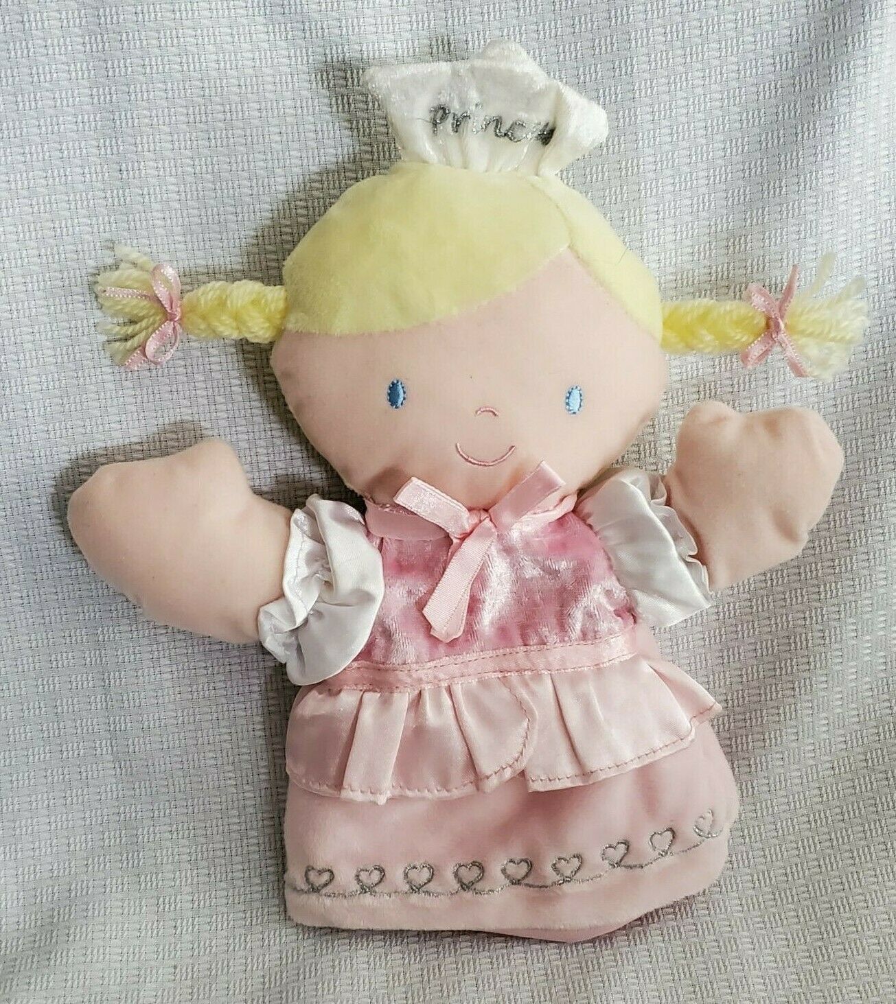 Primary image for Carters Princess Girl Hand Puppet Blonde Yellow Yarn Hair Pink Satin Dress Toy
