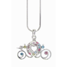 Cinderella Multi Jeweled Pumpkin Carriage Pendant Necklace White Gold - £11.37 GBP