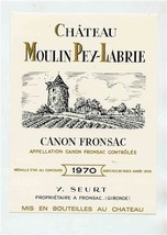 Chateau Moulin Pey Labrie Canon Fronsac 1970 Wine Label - $11.88