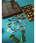 ANTIQUE MINIATURE TOYS LOT AND 2 WOODEN RACK 51 MINIATURES  - £97.81 GBP