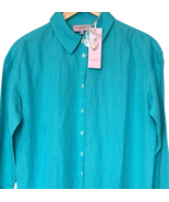Calypso St Barth Shirt Womens XS Teal Blue Button Up Linen Blend Oversiz... - $24.48