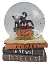 Halloween Musical Snow Globe Cat Witch Hat Pumpkin Spells Books Waterglobe Brews - £52.77 GBP