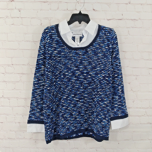 Alfred Dunner Top Womens Medium Blue Marled Layered Look Collared 90s Y2K - £19.32 GBP