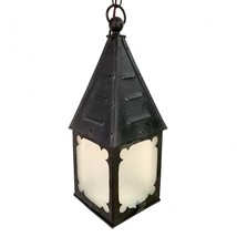 Vintage Gothic Tudor Pendant Light 1950s Original Finish and Glass - $257.13