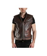 Vest Leather Men&#39;s Motorcycle Coat Jacket Biker Lambskin Waistcoat Men B... - $129.00