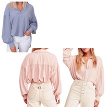 Free People Poet Blouse XSmall 0 2 OVERSIZED Pink Drapey High Low Blouso... - £73.31 GBP