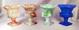 Lot (4) AKRO AGATE Beaded Top Glass Planter Urns:  Blue, Green, Caramel ... - $29.30