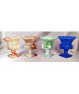Lot (4) AKRO AGATE Beaded Top Glass Planter Urns:  Blue, Green, Caramel ... - €25,27 EUR