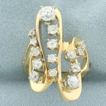 Antique Diamond Abstract Design Swirl Ring in 14k Yellow Gold - £1,425.25 GBP
