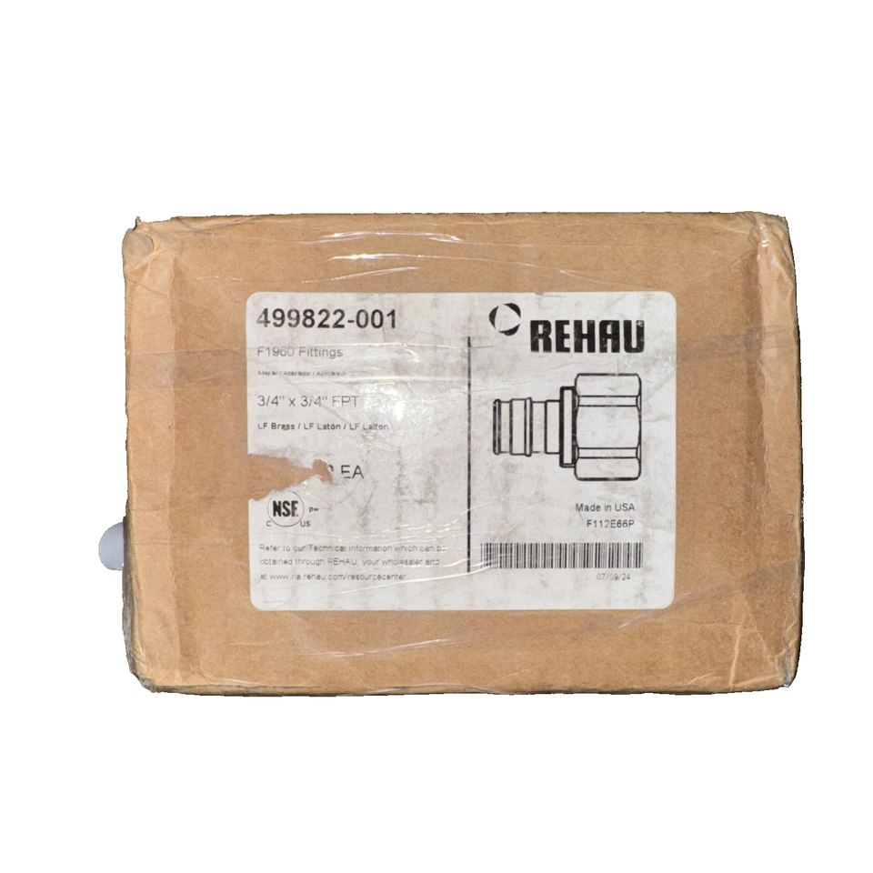 Rehau 3/4 x 3/4 inch F1960 Adapter, Lead Free Brass, FPT 44 Pack - $143.46