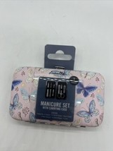 Danielle Creations Manicure Set 7pc Tweezer Scissors Metal File Case Butterfly - £4.06 GBP