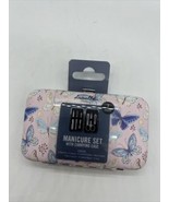 Danielle Creations Manicure Set 7pc Tweezer Scissors Metal File Case But... - $7.09 CAD
