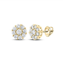 10kt Yellow Gold Mens Round Diamond Flower Cluster Earrings 5/8 Cttw - £602.58 GBP