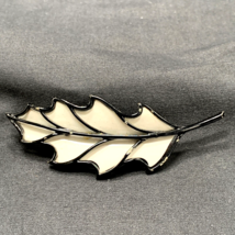 Vintage Brooch Pin Oak Leaf White with Black 3.5 inches - £13.69 GBP