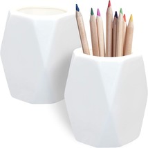 White Geometric Pen Cup Makeup Brush Holder For Girls Women, Desk Accessory - £28.27 GBP