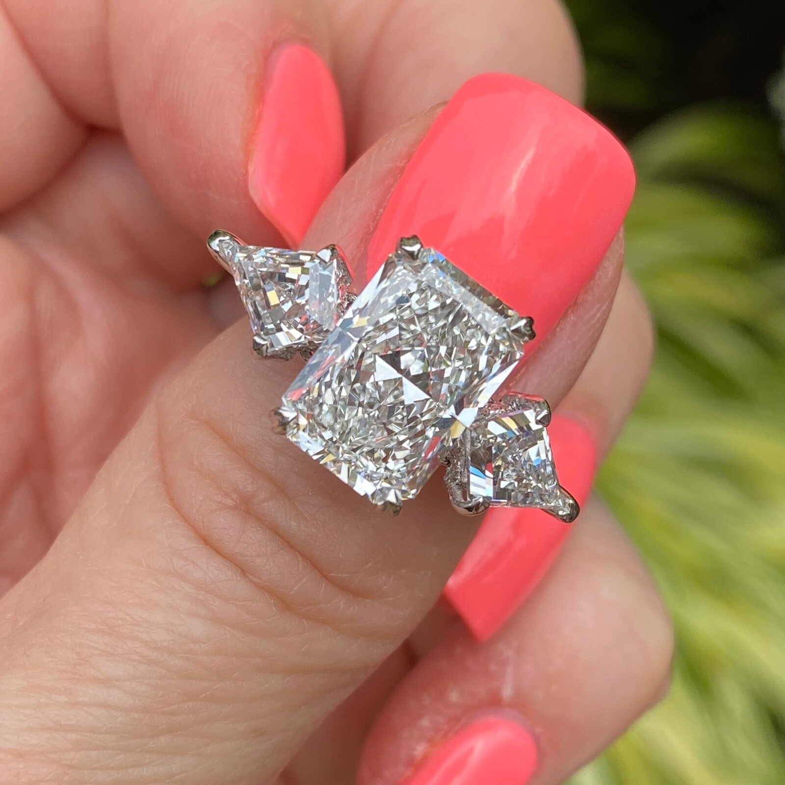3 Stone IGI 5.06 Ct F-VS1 Radiant Cut Lab Grown Diamond Engagement Ring 14k Gold Item image 3