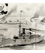 Battle Of Manila Bay Artist Rendering Battleships 1899 Victorian Print D... - $40.99 CAD