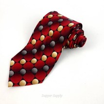 Bergamo New York Silk Tie Print Red Beige Circles  - £7.82 GBP