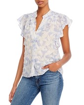 JOIE Silk Womens Light Blue Printed Flutter V Neck Top, Size XXS - £61.96 GBP