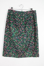 Vtg Handmade 32&quot; Waist Green Pink Paintstroke Meadow Floral Midi Skirt - £23.06 GBP