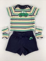 Retired Gymboree 0-3 mos. Car 3 pc. Set Top Shorts Socks Green Stripes 2011 - $49.45