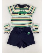 Retired Gymboree 0-3 mos. Car 3 pc. Set Top Shorts Socks Green Stripes 2011 - $67.48 CAD