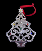 Lenox Christmas Ornament Tree Heavy Metal Silver Tone Sparkle and Scroll NEW 4&quot; - £21.82 GBP