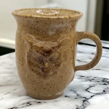 OWL Mug Stoneware Pottery Textured Glazed Coffee Cup Signed Art Boho Bird Nature - £15.93 GBP