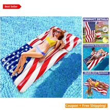 71" Inflatable American Flag Pool Mattress - Fun Summer Accessory for Ad... - $52.42