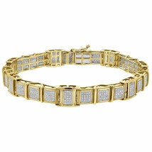 8&quot; Mens Lab Created Diamond Statement Link Bracelet 10K Yellow Gold Fn Round 5Ct - £265.77 GBP