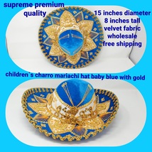 light blue  with gold childrens mexican charro hats mariachi sombrero - £39.37 GBP