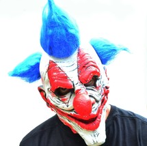 Halloween Clown Mask Killer Clown Scary Evil Latex Silver BLUE HAIR Clown - £17.19 GBP